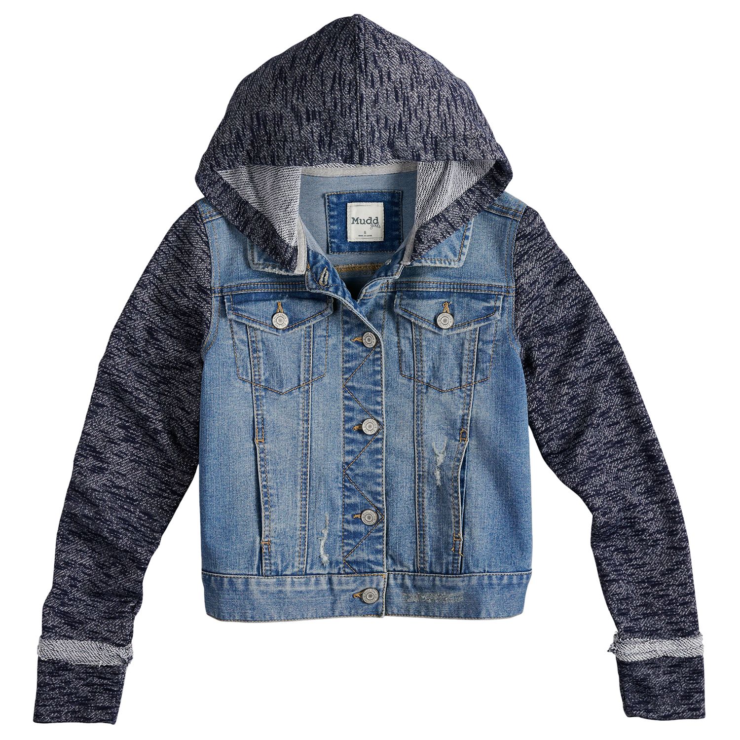 jean jacket with sweatshirt sleeves