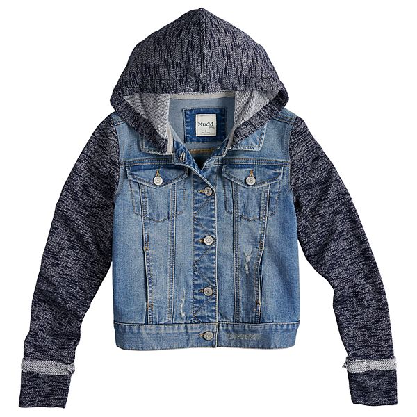 Girls 7-16 Mudd® Knit Sleeve Denim Jacket