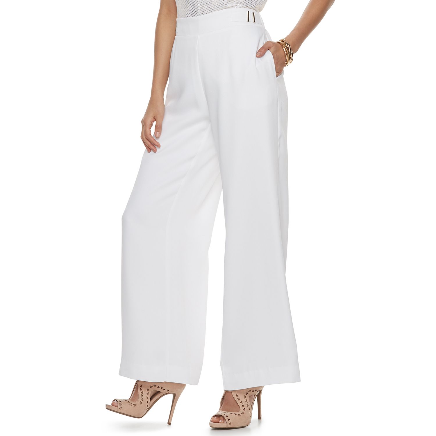 white wide leg suit pants