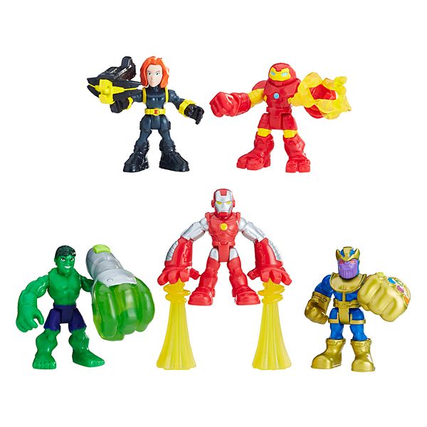 Playskool Heroes Marvel Super Hero Adventures The Power Up Squad Thanos Black Widow Hulkbuster Iron Man And Hulk Set - roblox iron man hulkbuster