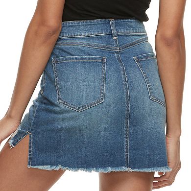 Juniors' Rewash Distressed Medium Wash Jean Mini Skirt