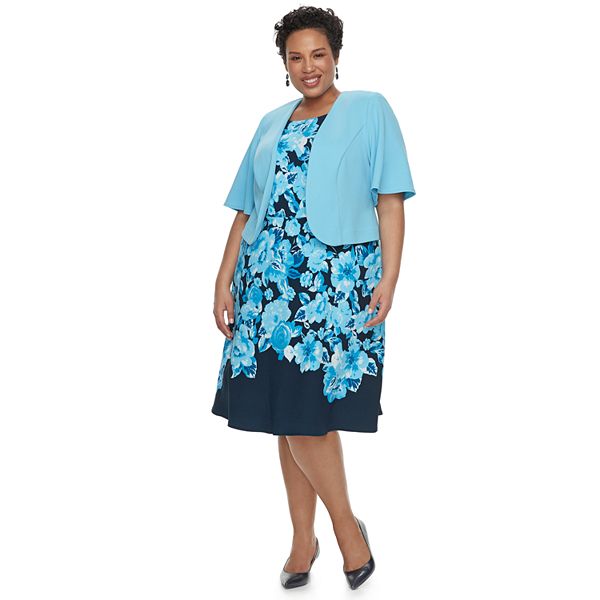 Plus Size Maya Brooke Floral Sleeveless Dress & Jacket Set