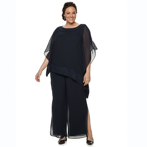 Plus Size Le Bos Beaded Poncho & Pant Set