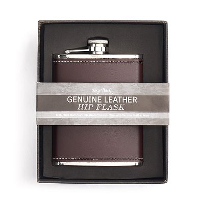 Bey-Berk Initial Monogram Brown Leather Flask