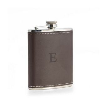 Bey-Berk Initial Monogram Brown Leather Flask
