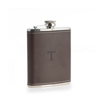 Bey-Berk Initial Monogram Brown Leather Flask