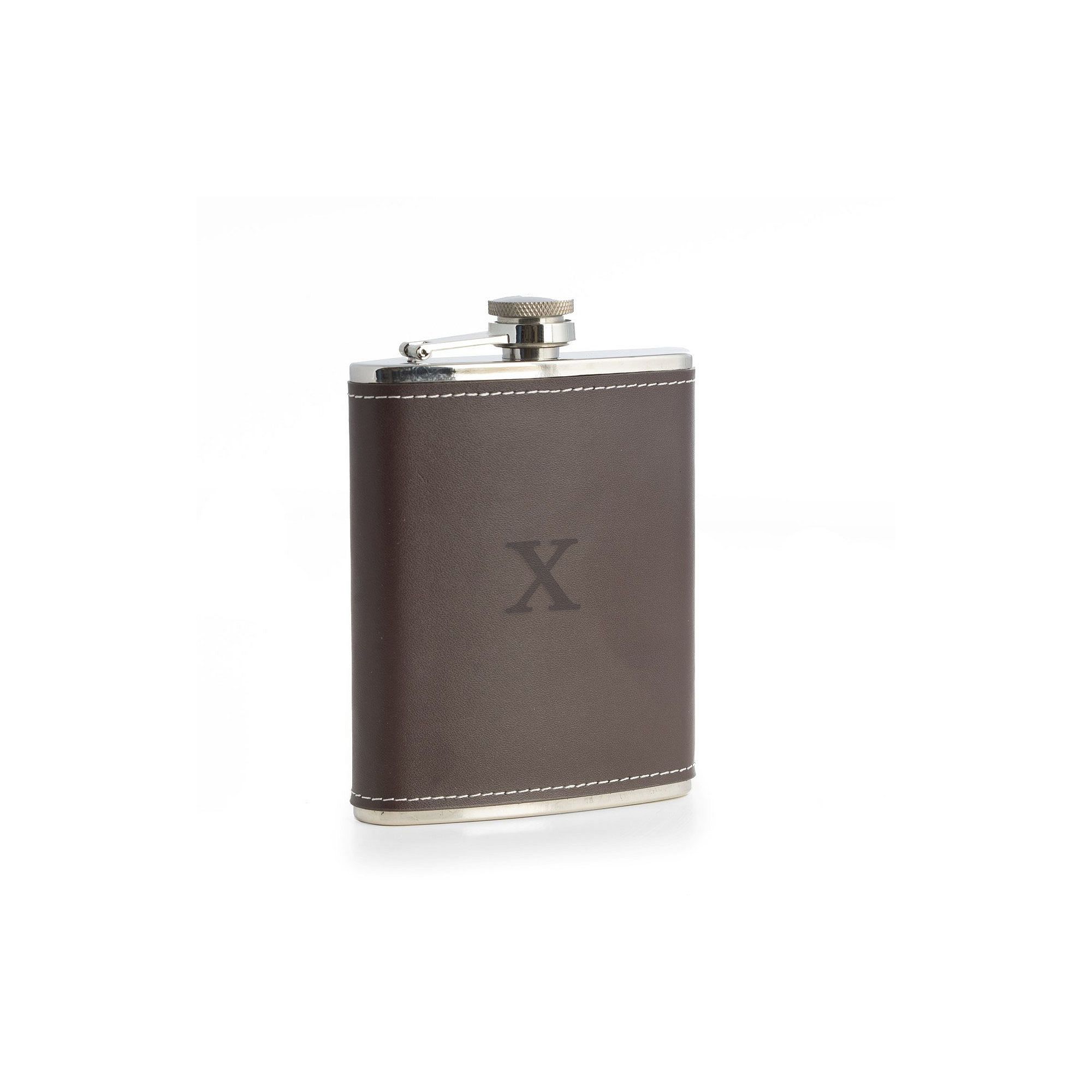 Bey-Berk Initial Monogram Brown Leather Flask, X