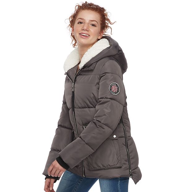 Juniors' madden NYC Quilted Hooded Puffer Jacket