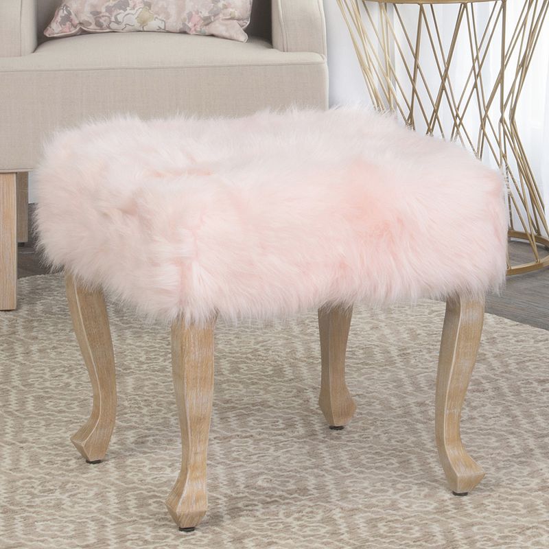HomePop Faux-Fur Stool End Table, Red