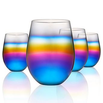 Artland 4 pc Rainbow Stemless Wine Glass Set