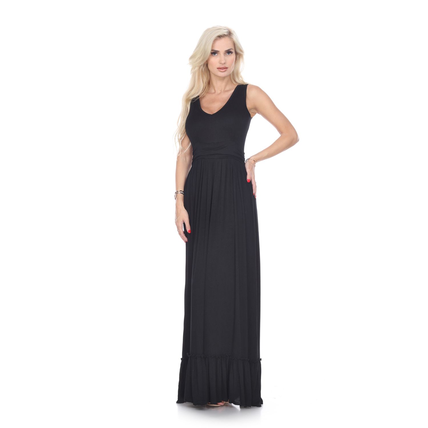 black shirred maxi dress