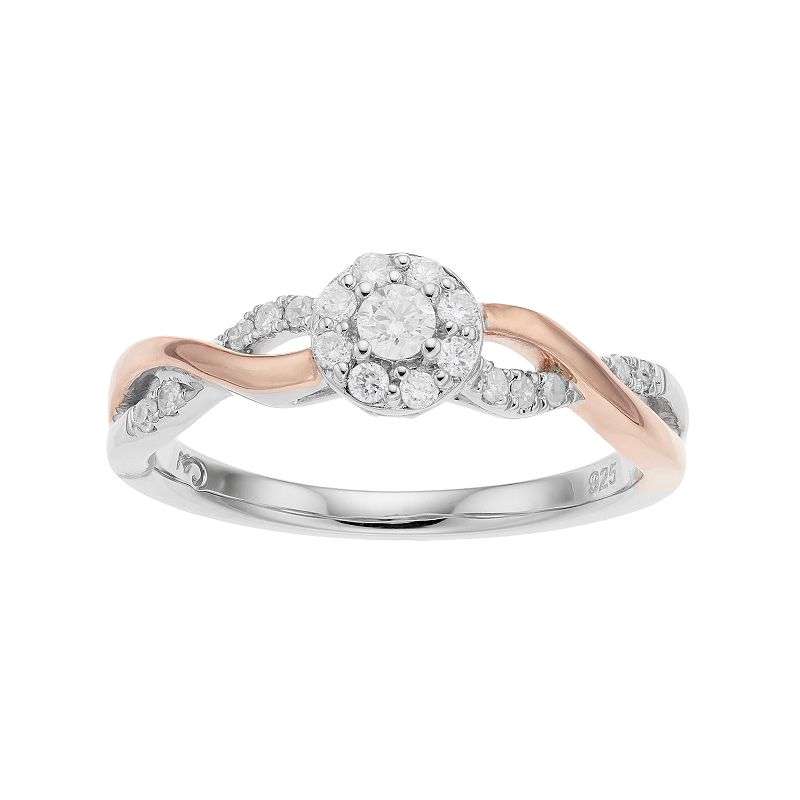 I Promise You Two Tone Sterling Silver 1/4 Carat T.W. Diamond Cluster Ring,