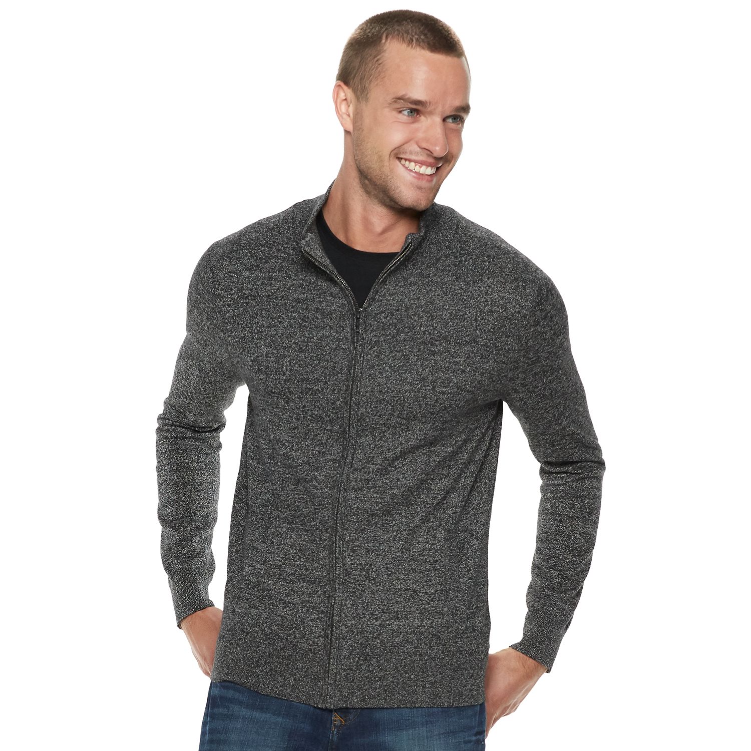 full zip mock neck sweater