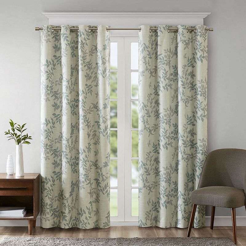 SunSmart Julie Printed Botanical Blackout Window Curtain Panel  Aqua  50 W x 84 L