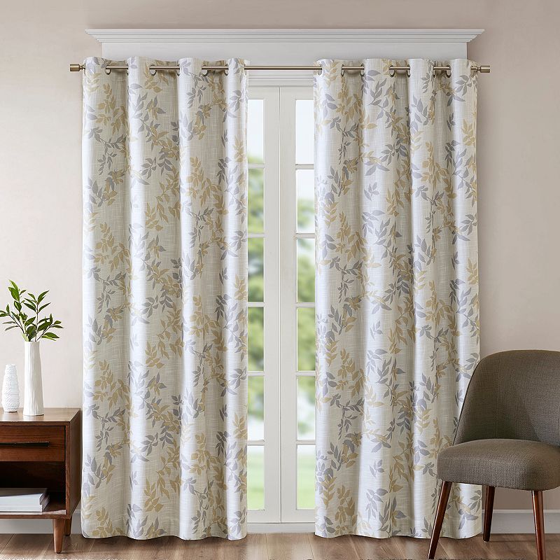 84"x50" Lila Printed Botanical Blackout Panel Yellow: SunSmart Energy Efficient Grommet Top Curtain Panel