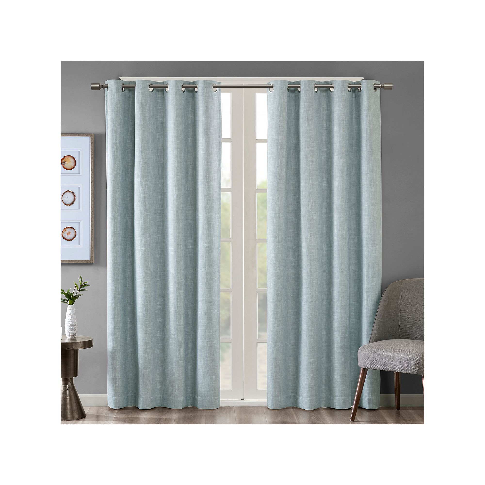 Madison Park Blackout 1-Panel Arlie Heathered Window Curtain, Dusty Seafoam