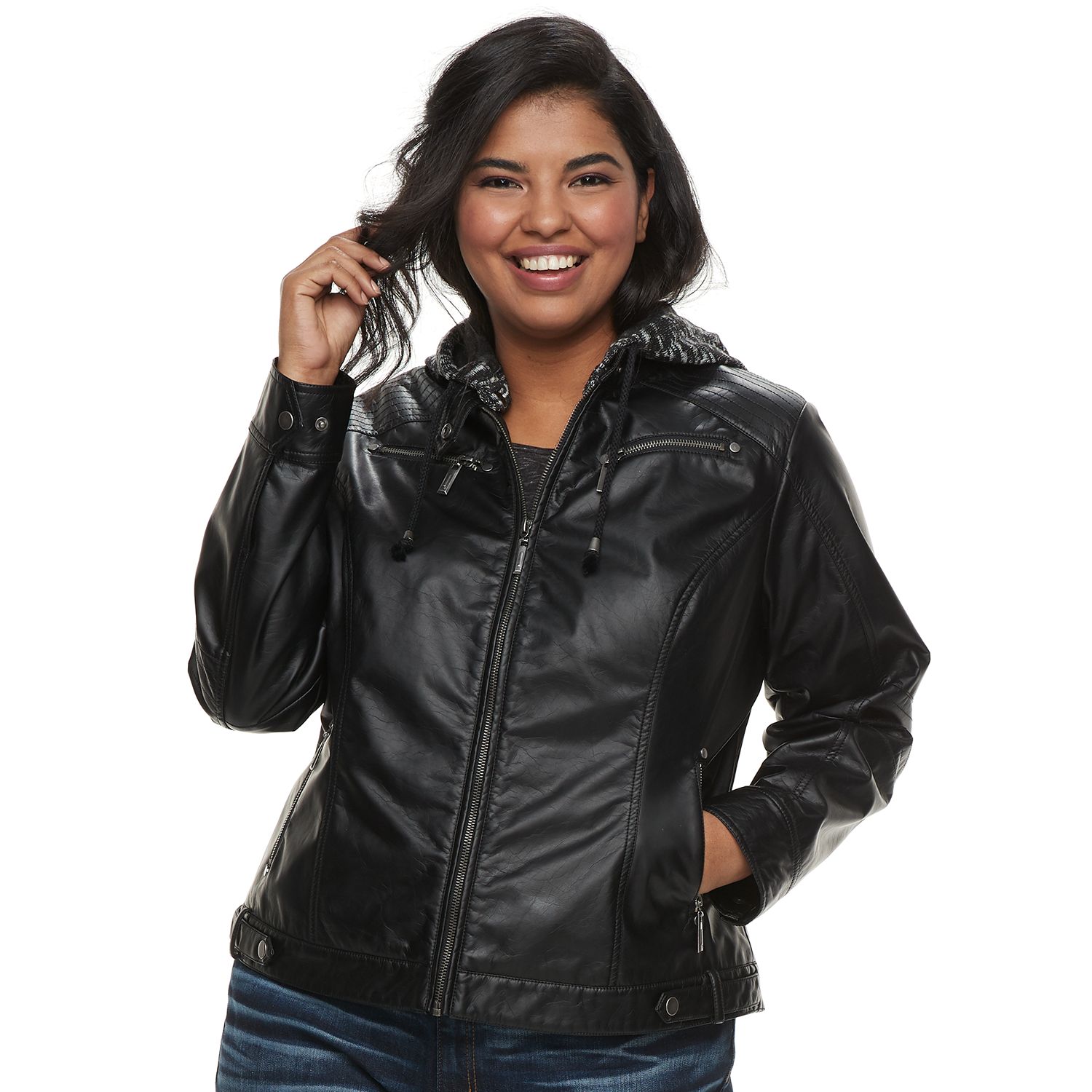 womens leather jacket with removable hood