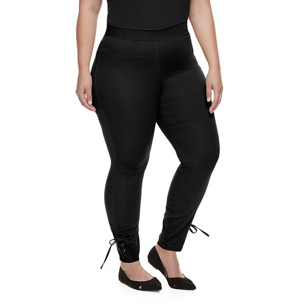 Plus Size Utopia by HUE Side Laced Twill Skimmer Leggings