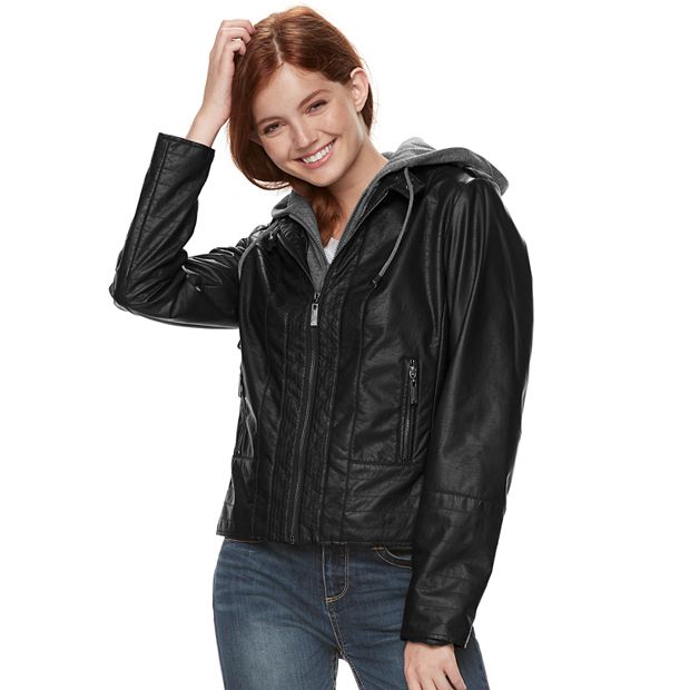 Juniors J 2 Hooded Faux Leather Moto Jacket