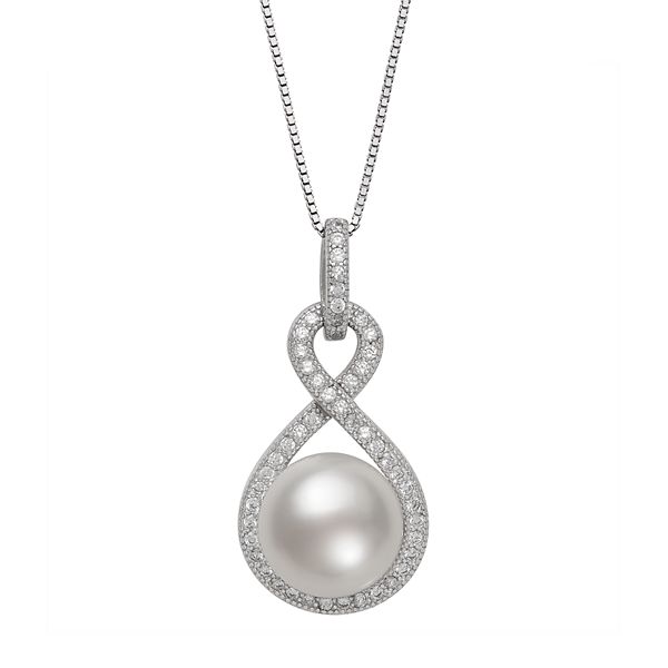 Sterling Silver Freshwater Cultured Pearl Infinity Pendant Necklace