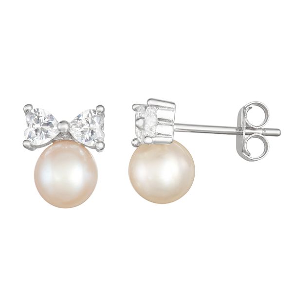 Sterling Silver Freshwater Cultured Pearl & Cubic Zirconia Stud Earrings