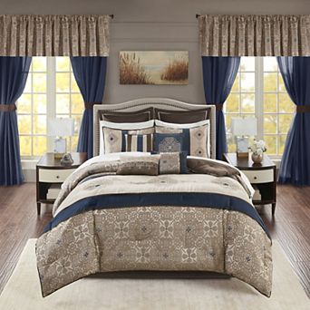 Madison Park Essentials Parker 24 pc Complete Comforter Set with Sheets and Curtains