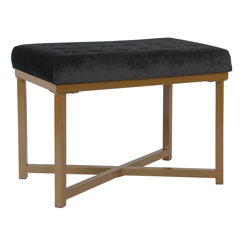 HomePop Velvet Tufted Ottoman, Black