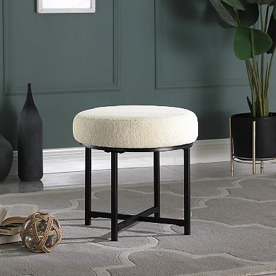 HomePop Round Faux-Fur Stool End Table 