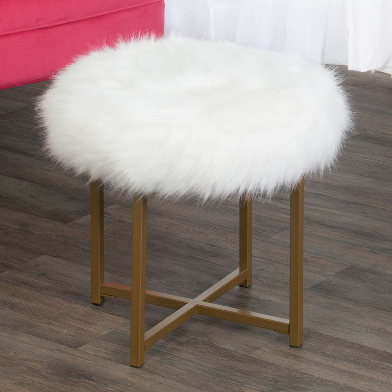 HomePop Round Faux-Fur Stool End Table, White