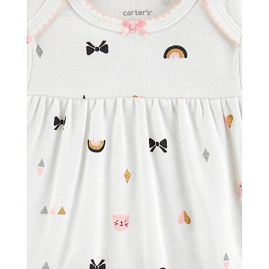 Baby Girl Carter's 2-Pack Cat Graphic & Bow Print Sleeper Gowns