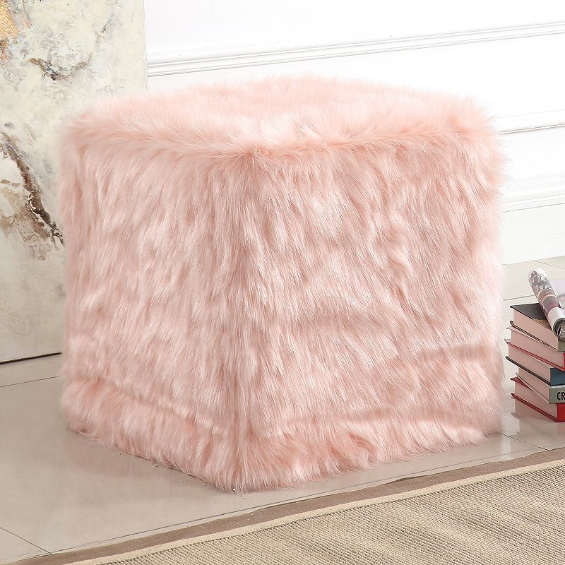 HomePop Faux Fur Poof, Pink