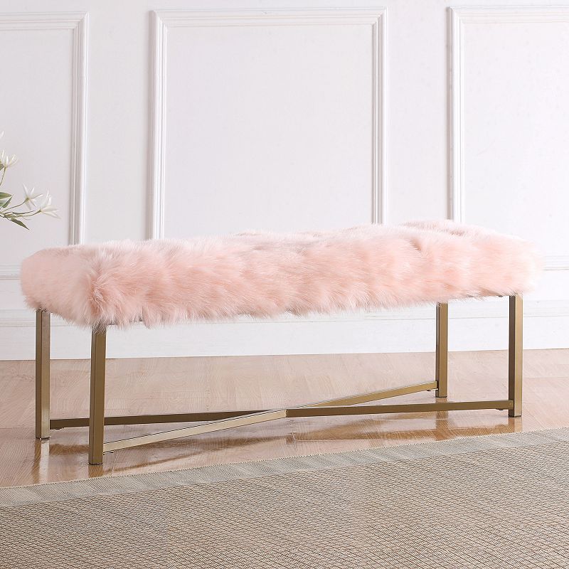 HomePop Faux Fur Rectangle Bench, Pink