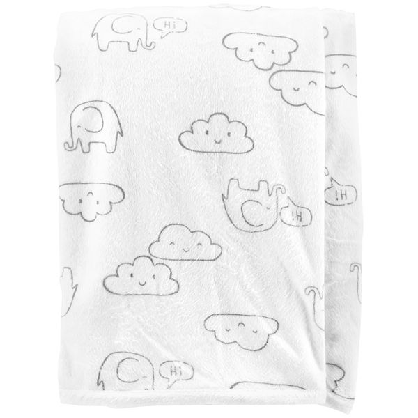 NWT Carters White Hello World Earth Sun Cloud Tree Whale Plush Soft Baby Blanket 