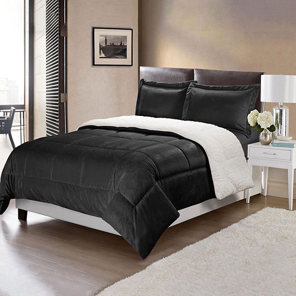 Chezmoi Collection 3-Piece Reversible Ultra-Soft Micromink Sherpa Comforter Set 