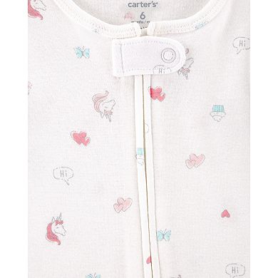 Baby Girl Carter's 2-Pack Graphic & Unicorn Print Coveralls