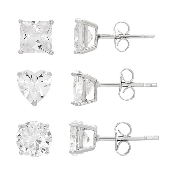 DiamonLuxe Sterling Silver Simulated Diamond Stud Earring Set