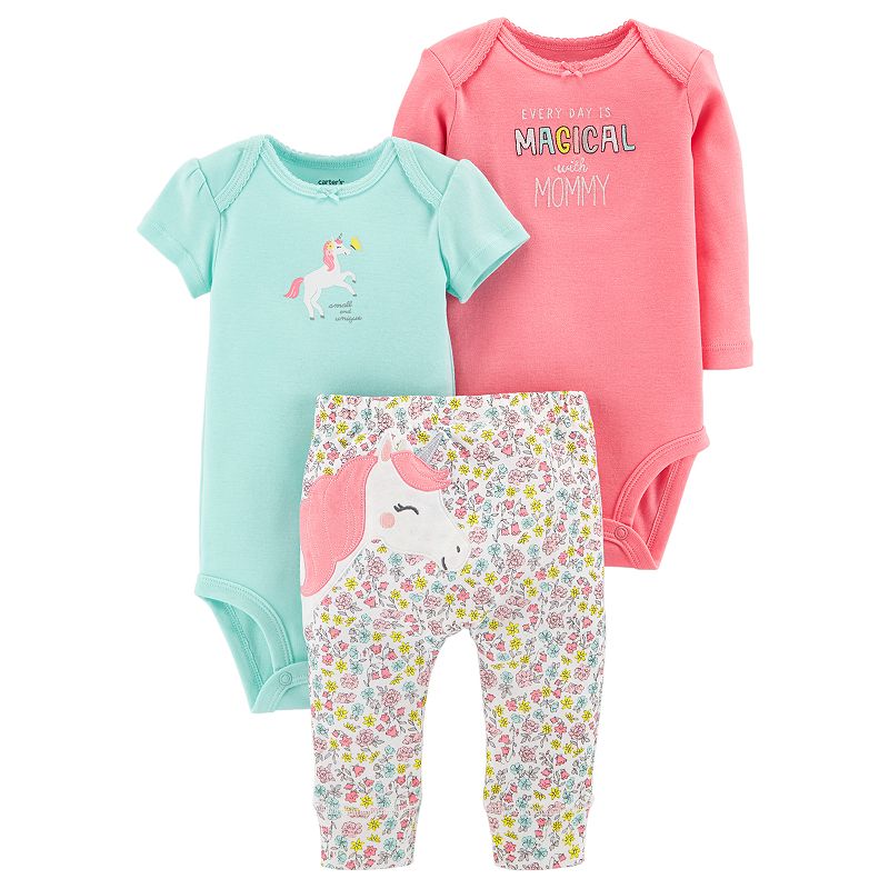 UPC 889338673878 product image for Baby Girl Carter's 3-piece. Unicorn Bodysuit & Pants Set, Size: 12 Months, Pink | upcitemdb.com