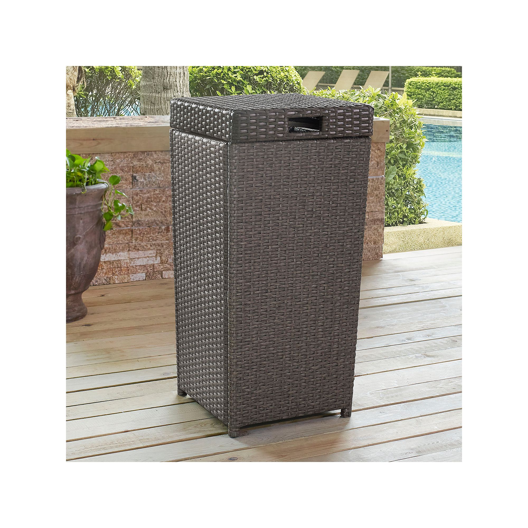 Crosley Palm Harbor Patio Wicker Trash Can, Gray