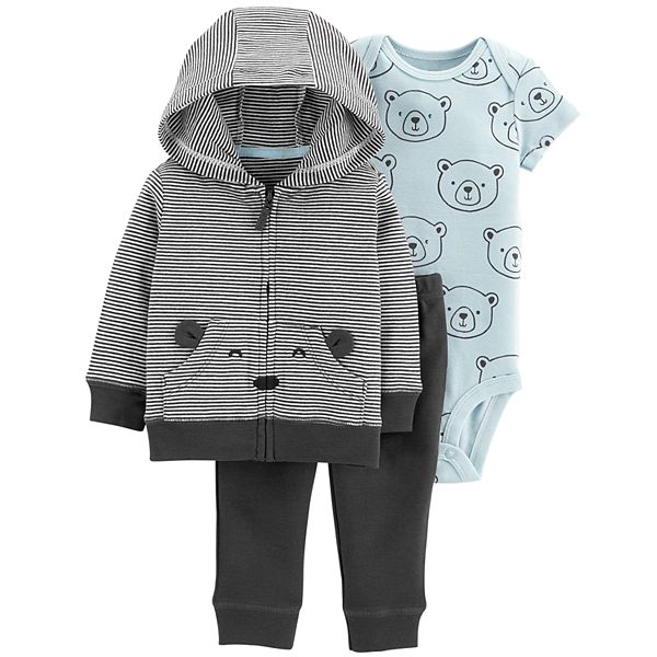 Baby Boy Carter's Bear Bodysuit, Striped Cardigan & Pants Set