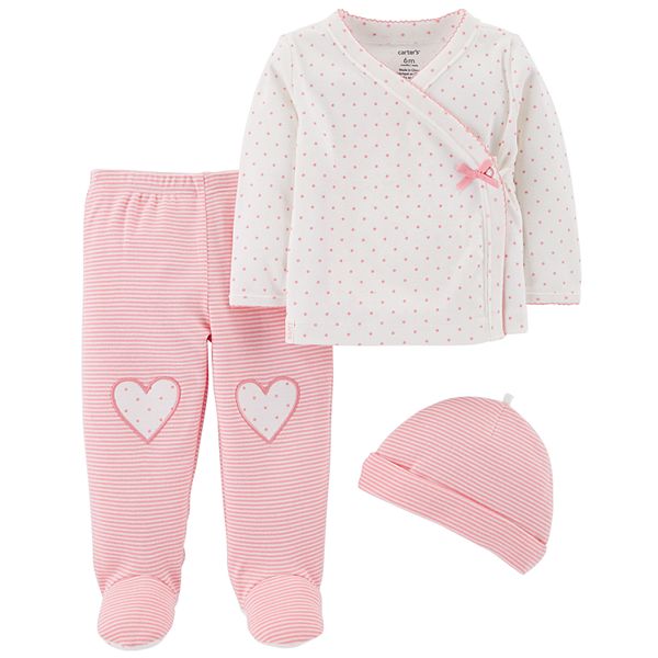 Baby Girl Carter's Polka-Dot Top, Footed Pants & Hat Set