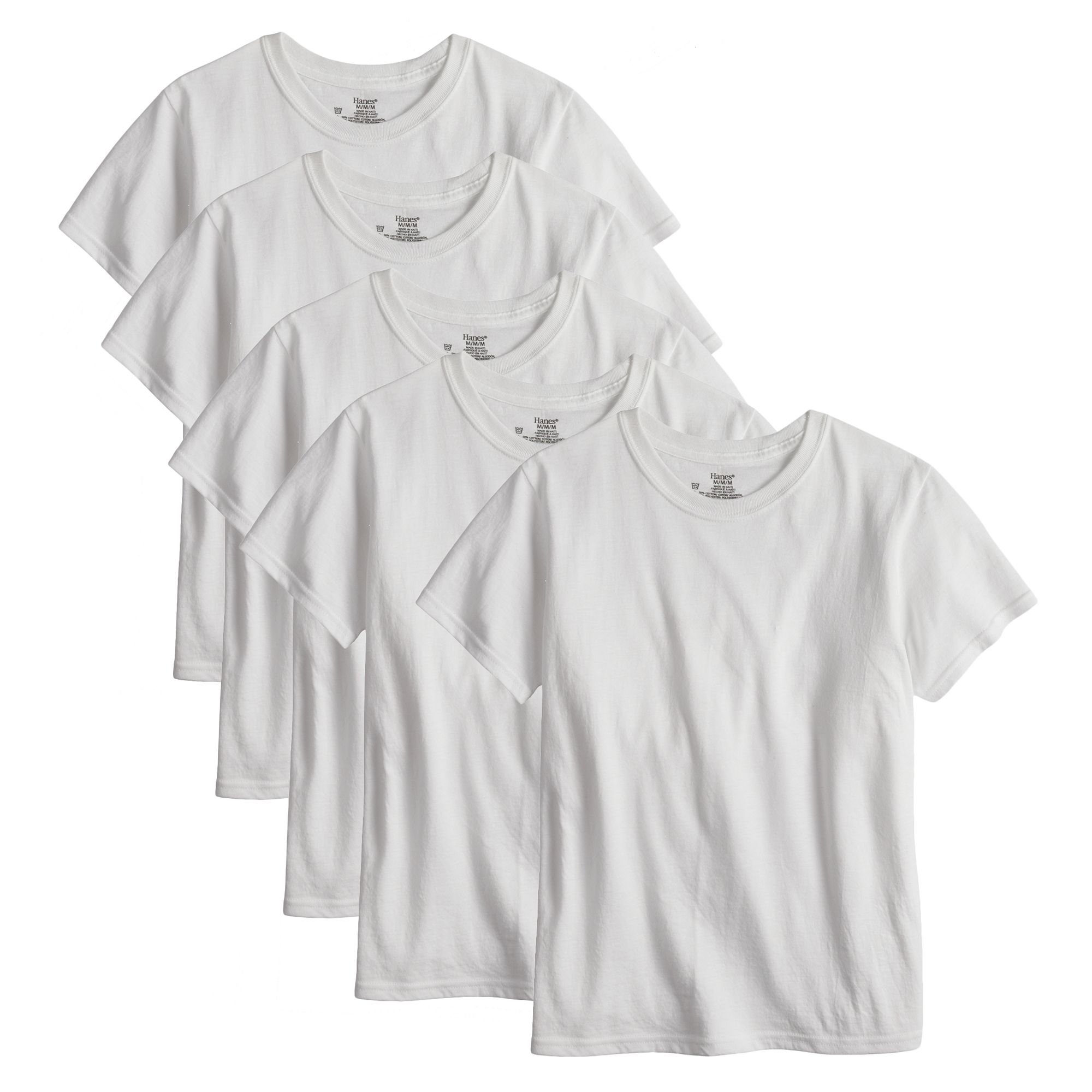 Hanes Ultimate Boys 5-Pack Moisture-Wicking White Crewneck Undershirt, Boy