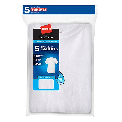 Boys Hanes® 5 Pack Ultimate Moisture Wicking White Crewneck Undershirt
