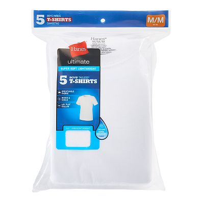 Boys Hanes® 5 Pack Ultimate Moisture Wicking White Crewneck Undershirt
