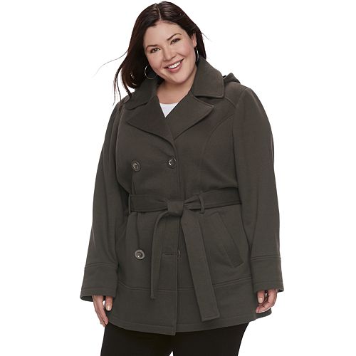 Plus Size d.e.t.a.i.l.s Hooded Double-Breasted Fleece Jacket