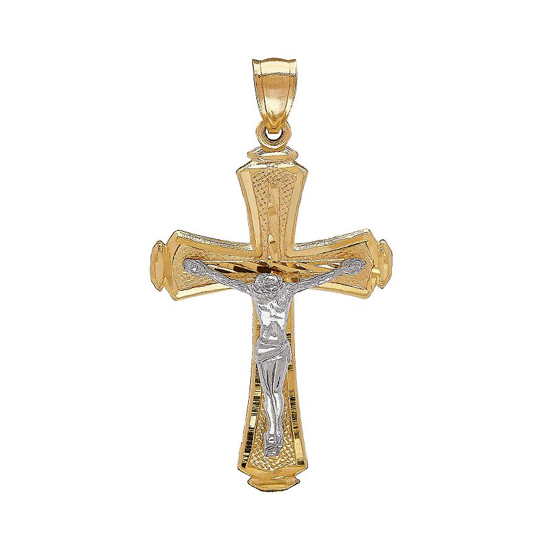 Everlasting Gold Two Tone 10k Gold Crucifix Pendant, Womens