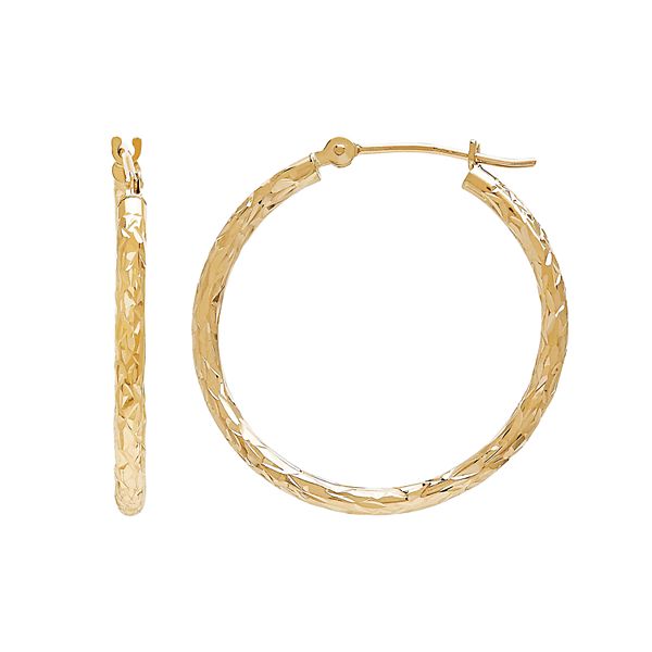 Everlasting Gold 14k Gold Textured Tube Hoop Earrings