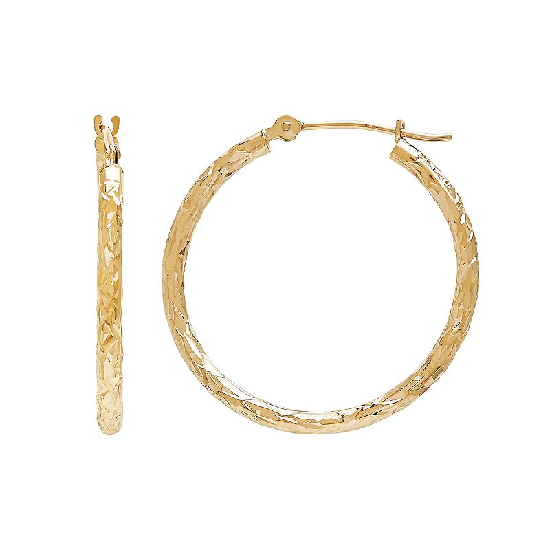 Everlasting Gold 14k Gold Textured Tube Hoop Earrings, Womens, Yellow