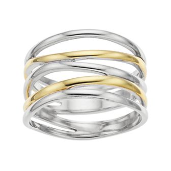 Argento Forte Two Tone Sterling Silver Crisscross Ring