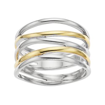 Argento Forte Two Tone Sterling Silver Crisscross Ring