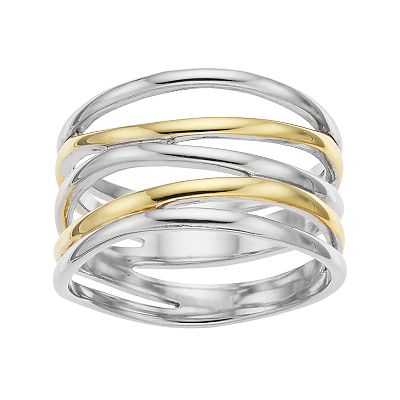 Two Tone Sterling Silver Crisscross Ring